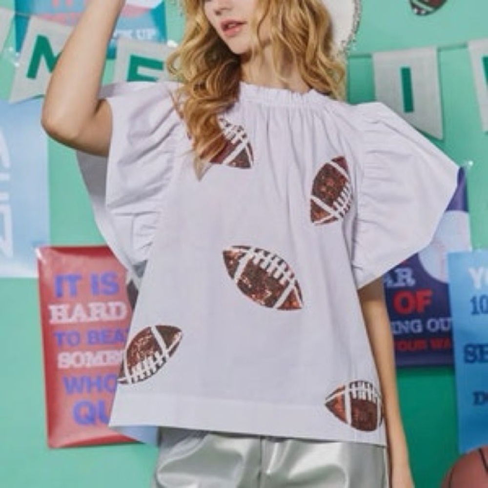 Sequin Football Ruffle Sleeve Game Day Top Size Small in perfect condition - Picture 3 of 8